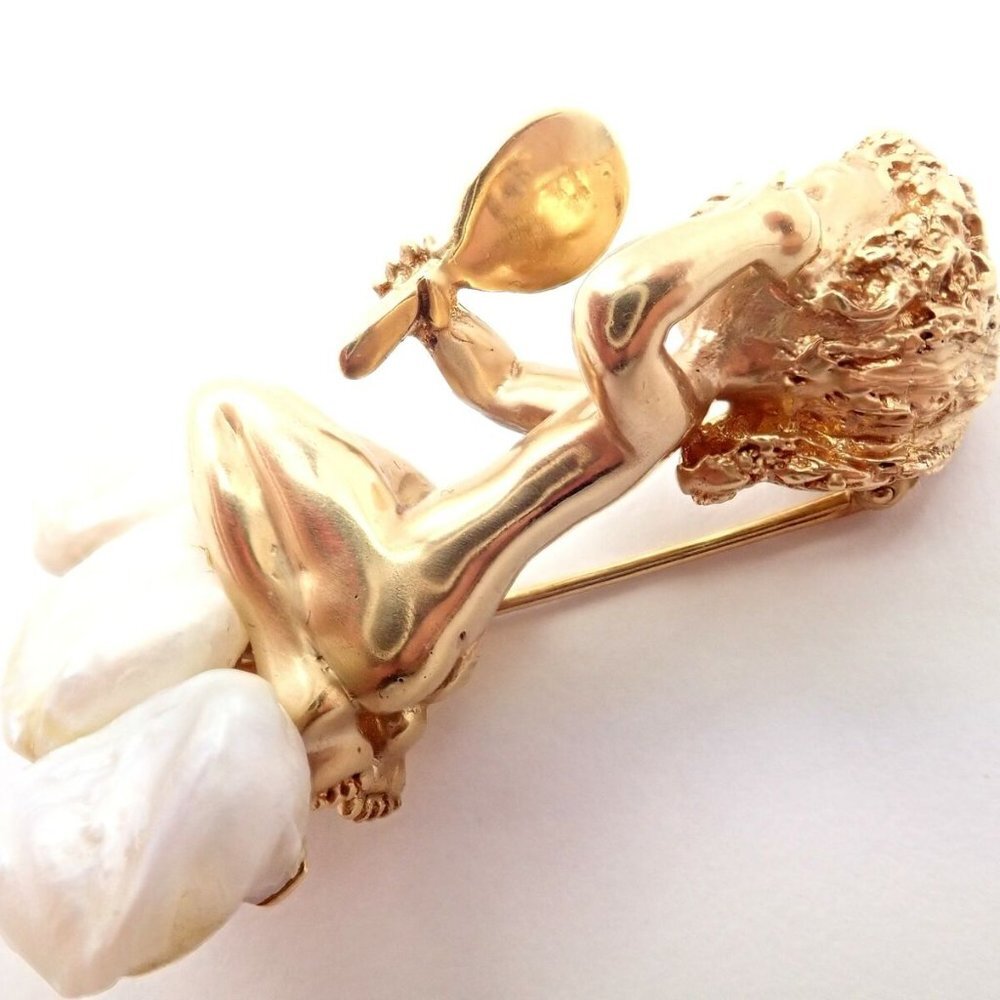 Rare Large Ruser 14k Yellow Gold Sapphire Pearl Mondays Child Pin Brooch - Picture 6 of 11